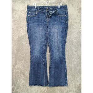 American Eagle Jeans Women 14 Blue Denim Artist Flare Dark Wash Mid Rise Boho